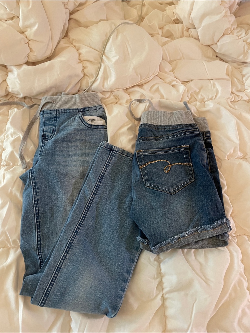justice girls blue denim jeggings and shorts